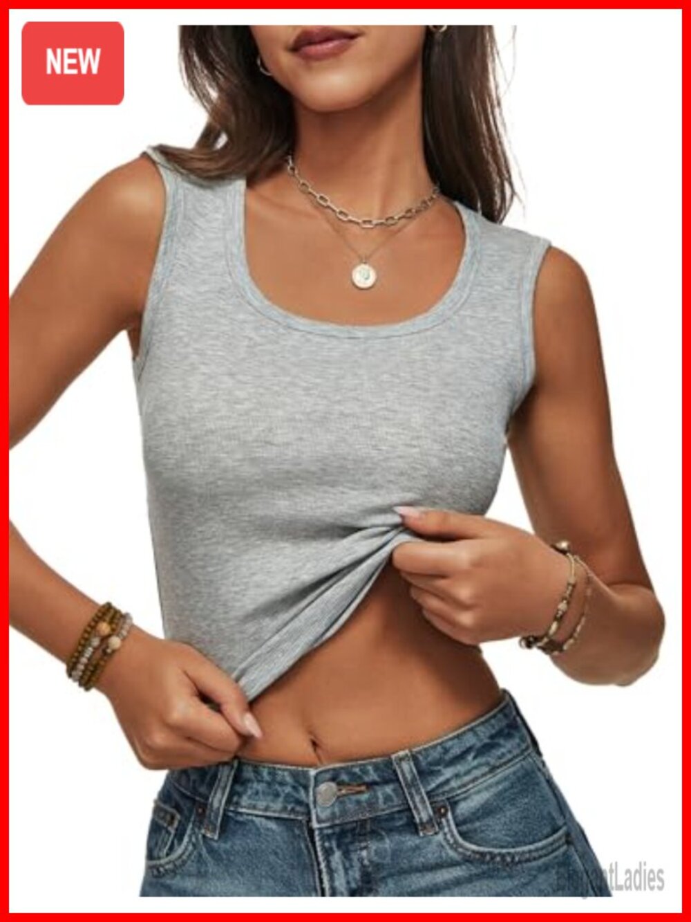 Wide Strap Ribbed Cropped Tank Top Sleeveless Scoop Neck Fitted Summer Basic